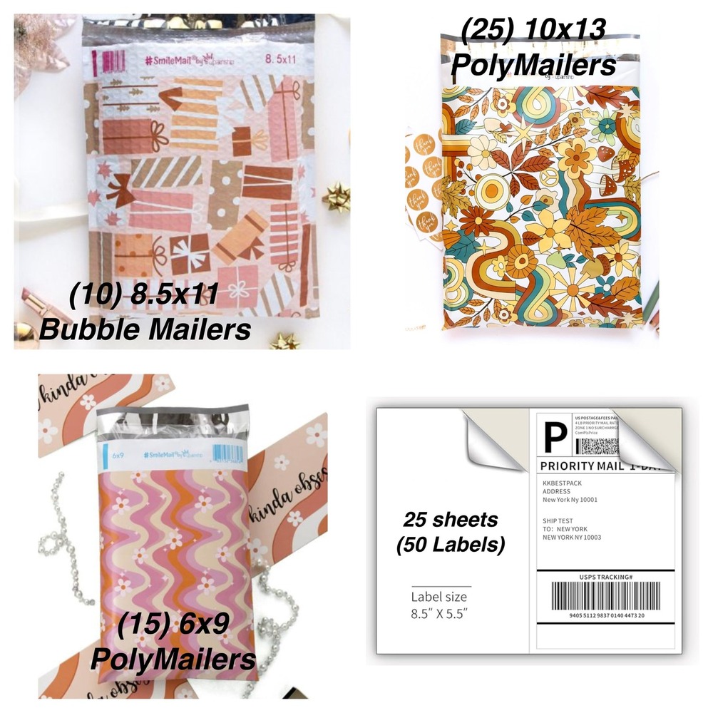 (8.5x11) Bubble Mailers (10x13+6x9) Poly Mailers with Inkjet‎ lables